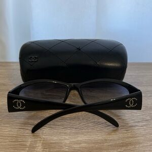 Authentic Chanel Black 6004B Crystal Embellished CC Oval Sunglasses